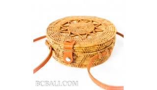 Bali circle rattan grass bag  hand woven fabric lining unique design